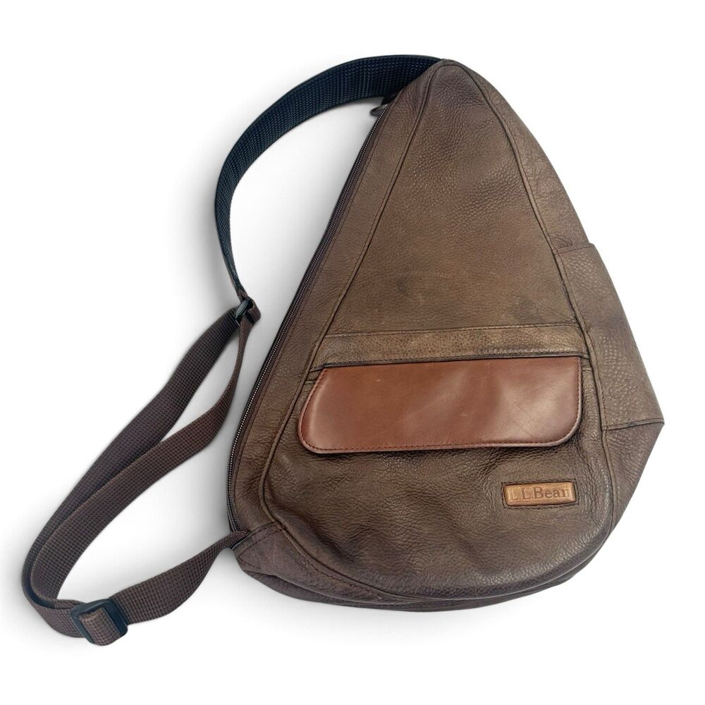 Vintage LL Bean Ameribag Brown Leather Healthy Back Crossbody Sling Bag Backpack